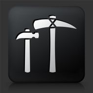 Black Square Button with Mining Tools Icon N2