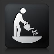 Black Square Button with Stick Figure Gardening Icon N2