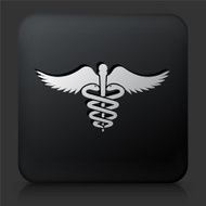 Black Square Button with Caduceus Icon N2