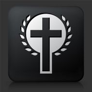 Black Square Button with Christian Cross Icon N7