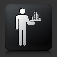 Black Square Button with Building Model Icon