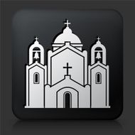 Black Square Button with Church Building Icon N12
