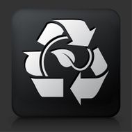 Black Square Button with Leaf in Recycling Symbol