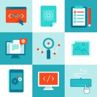 Vector web development and programming icons in flat style