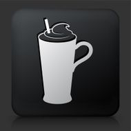 Black Square Button with Whipped Drink Icon N2