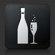 Black Square Button with Champagne Bottle &amp; Glass