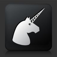 Black Square Button with Unicorn Head Icon