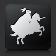 Black Square Button with Jousting Knight