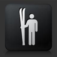 Black Square Button with Skiing Icon N3