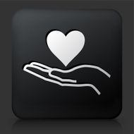 Black Square Button with Holding Heart Icon
