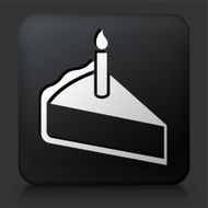 Black Square Button with Birthday Cake Slice Icon