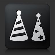 Black Square Button with Holiday Party Hats