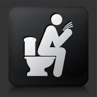 Black Square Button with Man on a Toilet Icon