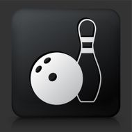 Black Square Button with Bowling Ball &amp; Pin Icon