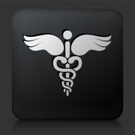Black Square Button with Caduceus Icon N5