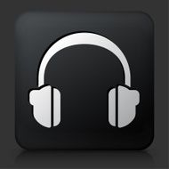 Black Square Button with Headhphones Icon N2