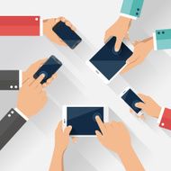 Concept of team business using tablet and mobile phone