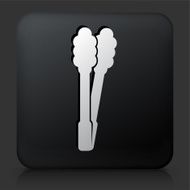 Black Square Button with Barbecue Tongs