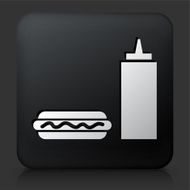 Black Square Button with Hotdog and Ketchup