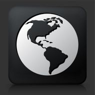 Black Square Button with Planet Earth