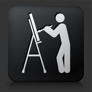 Black Square Button with Artist Painting