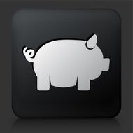 Black Square Button with Pig Icon N4