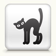 White Square Button with Black Halloween Cat