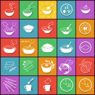 Flat fast food packaging cooking process icons set N2