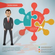 Atom puzzle businessman infographic on clean background vector