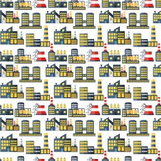 Plants and factories vector seamless pattern background