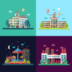 Set of modern flat design conceptual city illustrations
