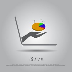 hand hold circle graph from laptop vector icon