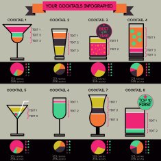 Vector cocktail infographic - set of 8 cocktails