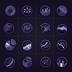 Radiant graph icons on dark background
