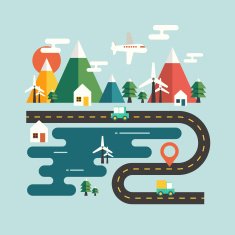 landscape travel on flat design concept