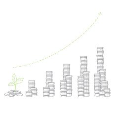 Financial money growth Stacks of coins and seedling