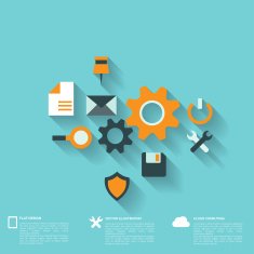 Flat abstract background with web icons Interface symbols Cloud computing N23