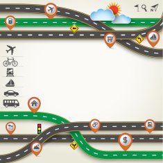Design Road Frame with Map Pointer and Transportation Icon Set