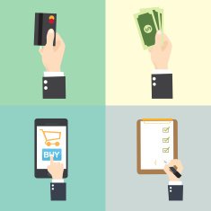 purchasing concept - Set of hands clients