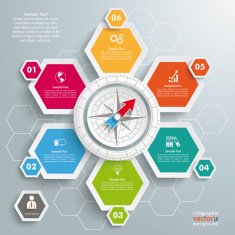 6 Colored Hexagons White Compass