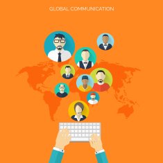 Flat social media and network concept Business background global communication N7