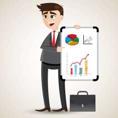cartoon businessman presentation with white board