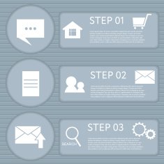 Circle paper infographic with striped backdrop and web icons