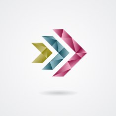 Triangle style arrow sign on a white background