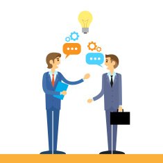 business people talking discussing idea flat design
