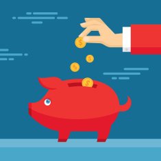 Human Hand and Moneybox Piggy Illustration in flat design style