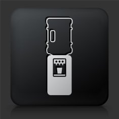 Black Square Button with Water Cooler Icon