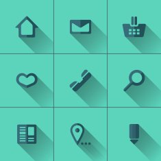 Set of blue icons for website menu Flat design