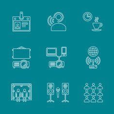 outline conference concept white icons set on dark