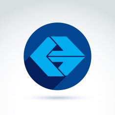 Vector abstract emblem with blue arrow direction sign